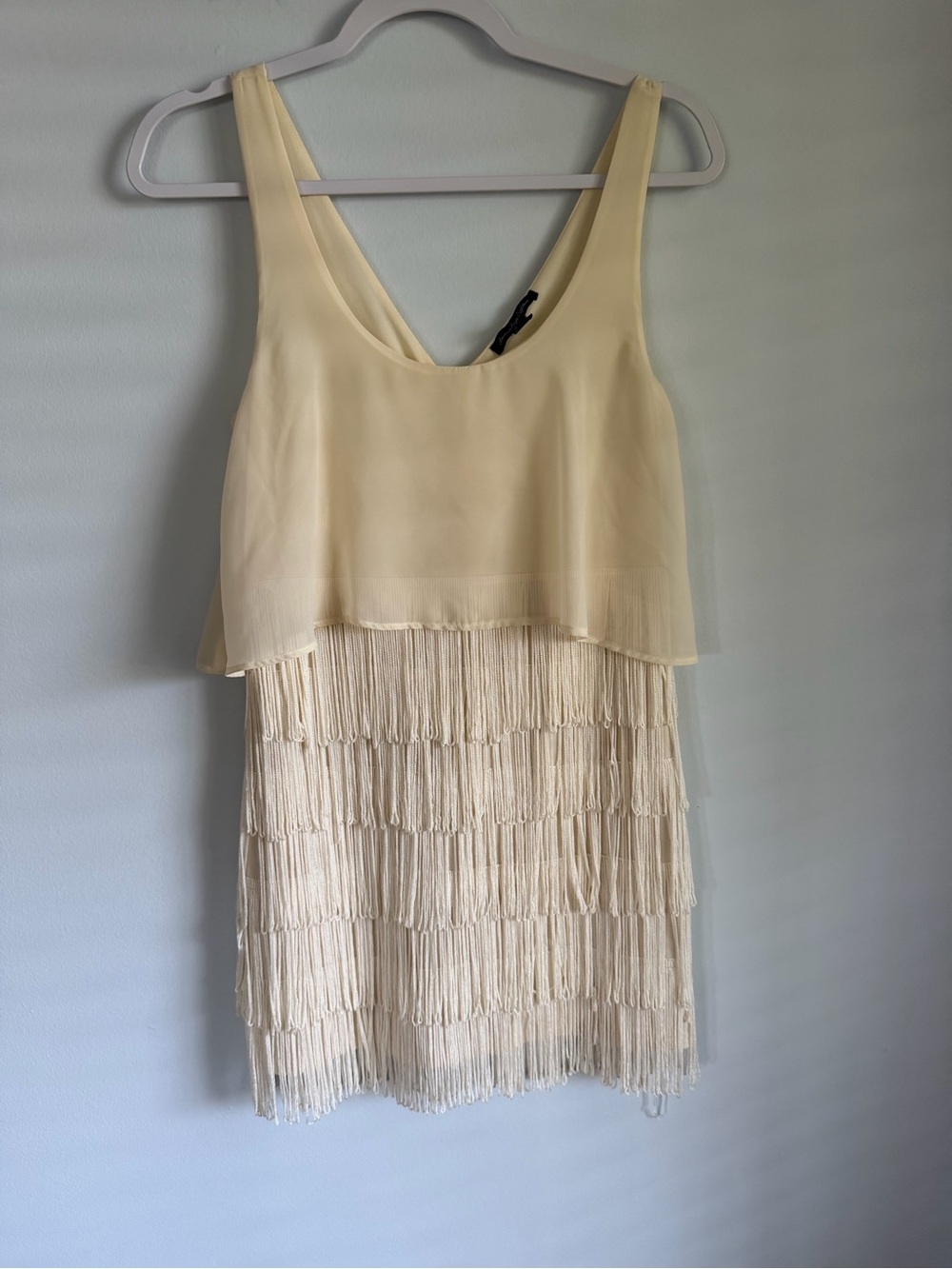 american eagle cream fringe mini dress flapper roaring 20s gatsby boho size 6